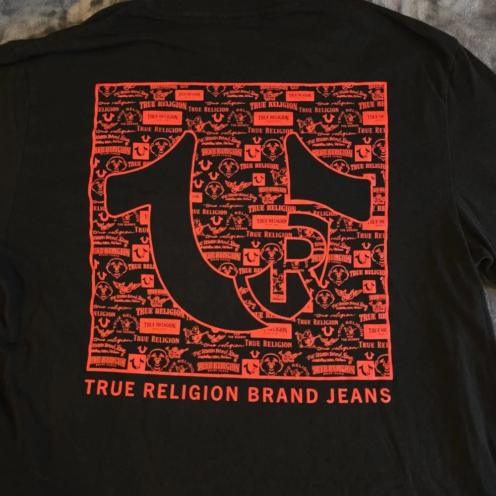 True Religion Mens 3XL T-Shirt Black Red Graphic Logo Short Sleeve 108335
